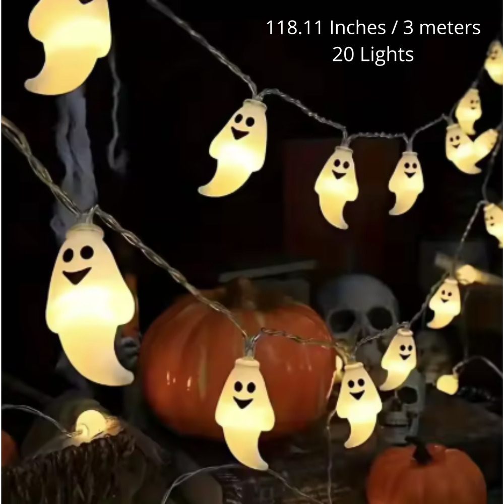 Halloween Ghost String Lights 20 LED 118" Warm White Indoor Outdoor Decoration